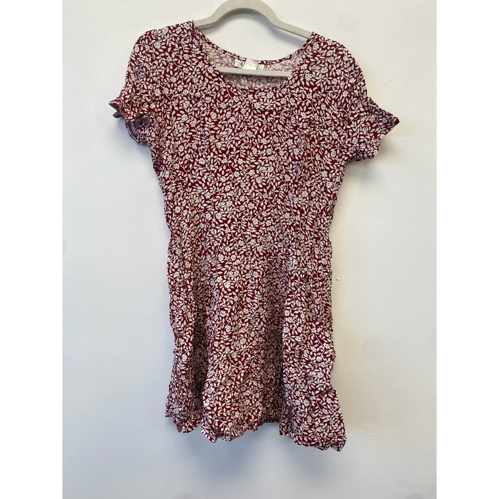 Vintage 90s RAMPAGE Short Sleeve Floral Print Red White Grunge Dress Size 6 S/M